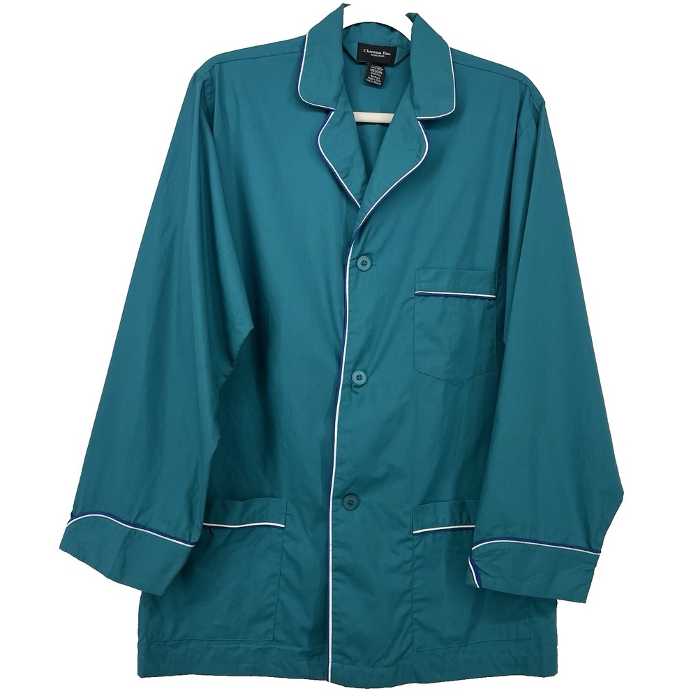Christian Dior Monsieur Men's Size M Sleep Shirt Teal Blue‎ Button Front